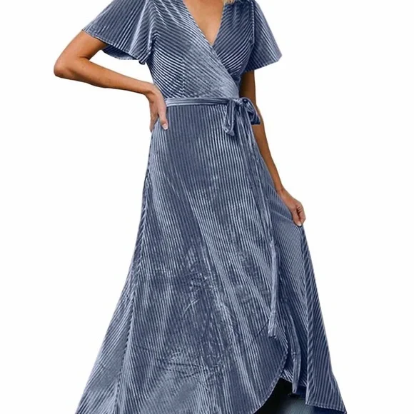 Baltic Born Blue Wrap Maxi Dress with Flutter Sleeves - Picture 2 of 4